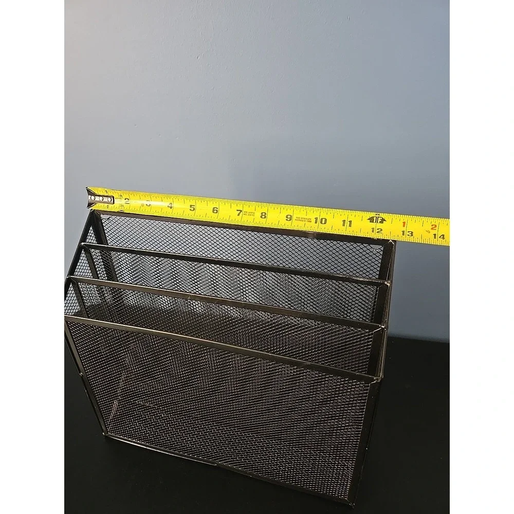 Three Section Tier Compartment Black Metal  Mesh Wire File Organizer